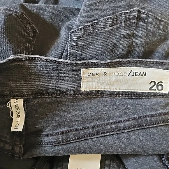 Rag & Bone High Rise Skinny Jeans Distressed Knees/Raw Hem Dark Gray Siz… - Picture 13 of 13